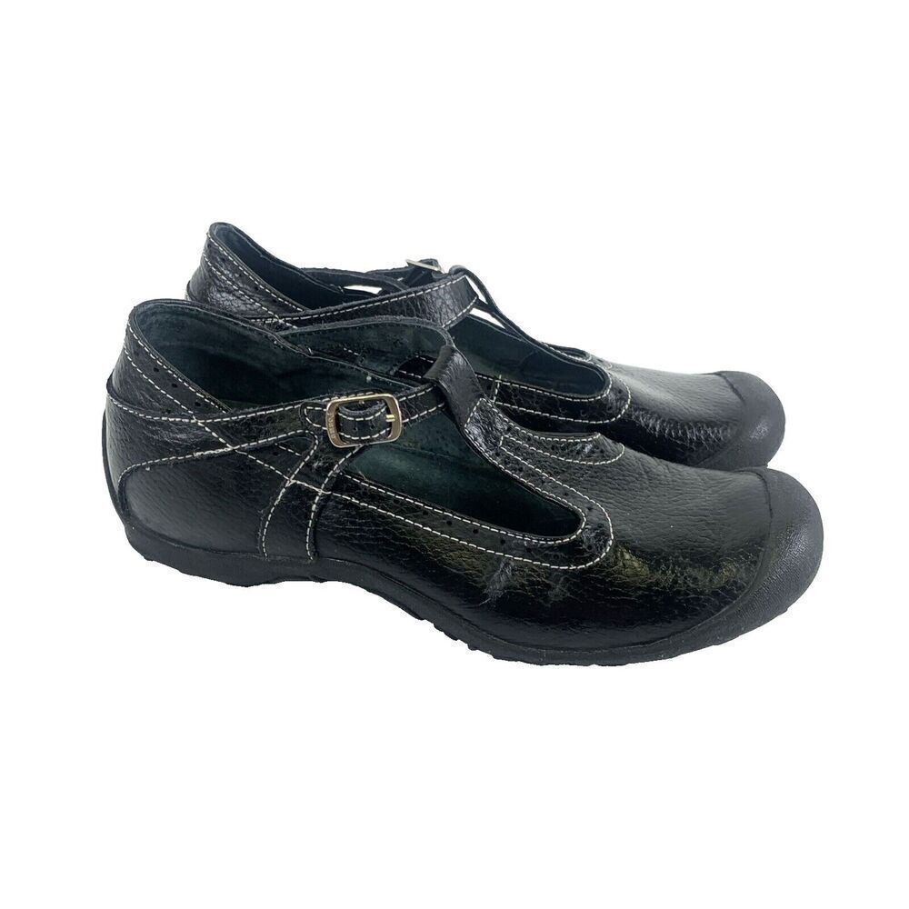 Bernie Mev Abby Black Leather T-Strap Mary Jane Flat Buckle Women 38.5 US 7.5-8